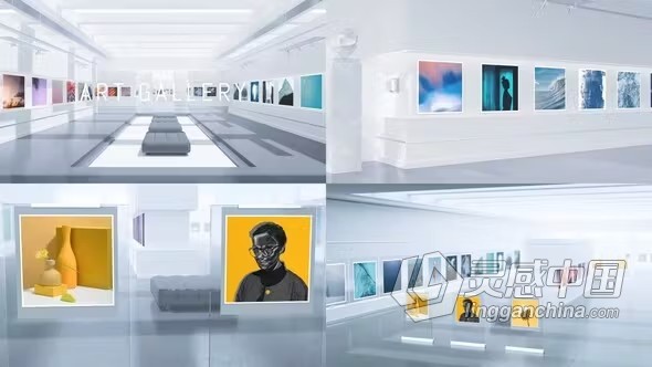 AE模板-3D艺术简约美术馆场景摄影插图作品展示AE模板下载 Art Gallery  灵感中国网 www.lingganchina.com