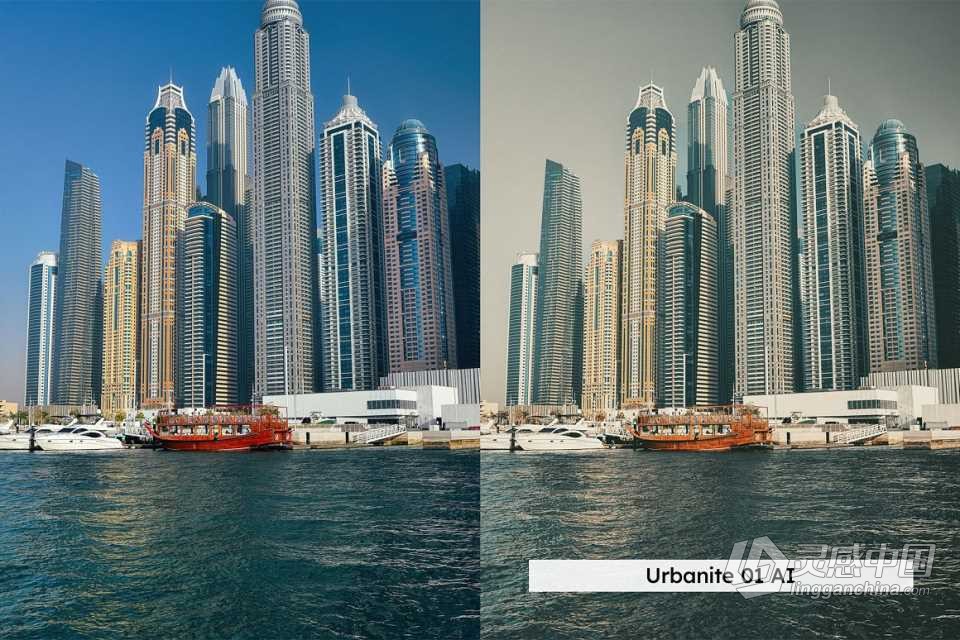 迪拜城市风光AI人工智能Lightroom预设及电影视频调色LUT预设 Dubai Lightroom Presets and LUTs  灵感中国网 www.lingganchina.com