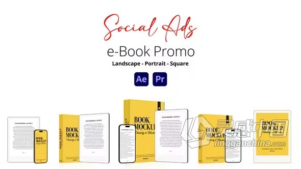 AE与PR模板-电子书促销广告精装小说杂志书籍介绍AE与PR模板下载 e-Book Promo Social Ads  灵感中国网 www.lingganchina.com