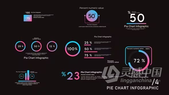 AE模板-8个饼图信息图表动画AE模板下载 Pie Chart Infographics 4  灵感中国网 www.lingganchina.com