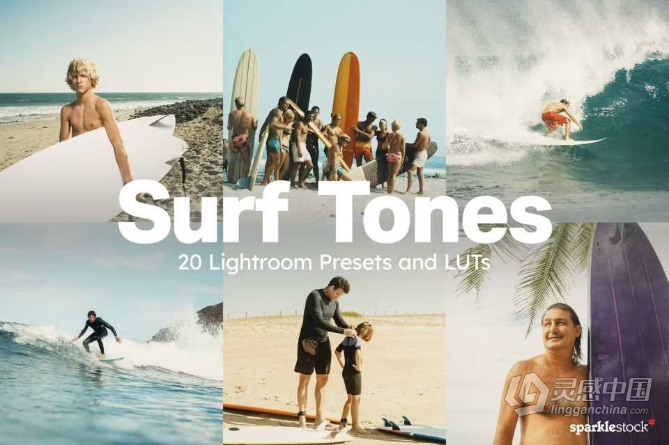 海边冲浪AI人工智能电影色调Lightroom预设及视频调色LUT预设 20 Surf Tones Lightroom Presets &amp; LUTs  灵感中国网 www.lingganchina.com