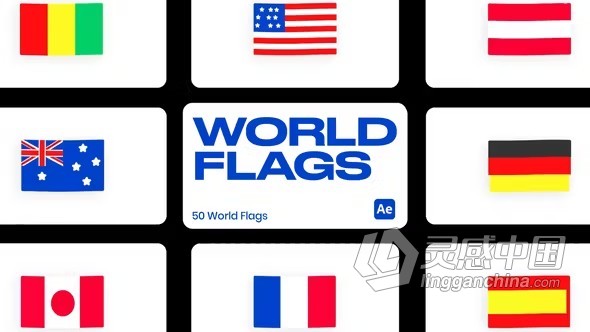 AE模板-50个卡通世界旗帜国旗动画元素AE模板下载 World Flags for After Effects  灵感中国网 www.lingganchina.com