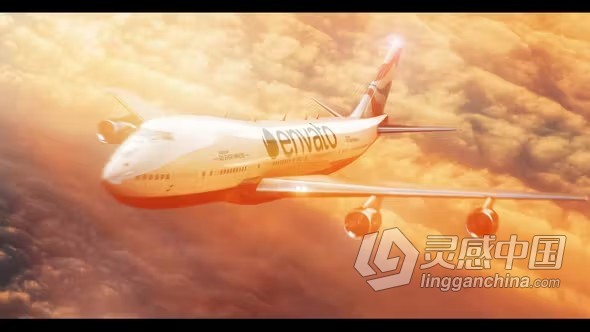 AE模板-飞机飞行LOGO天空商务旅行标志AE模板下载 Airplane Flight Sky Business Travel Logo  灵感中国网 www.lingganchina.com