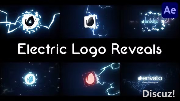 AE模板-6个动态场景电动风格卡通闪电LOGO动画AE模板下载 Electric Logo Reveals for After Effects  灵感中国网 www.lingganchina.com