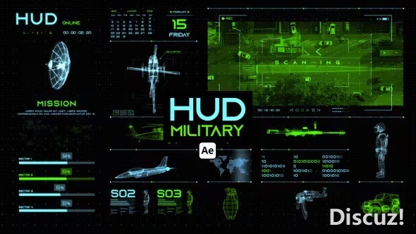 AE与PR模板HUD军事主题科技界面信息图表元素 HUD Military for After Effects  灵感中国网 www.lingganchina.com