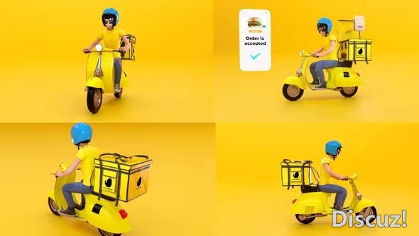 AE模板-3D卡通外卖配送服务广告AE模板下载 Delivery Service  Food Scooter  灵感中国网 www.lingganchina.com