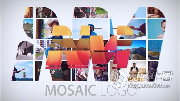 AE模板-快速水滴汇聚照片墙形成企业标志动画AE模板下载 Mosaic Logo Intro  灵感中国网 www.lingganchina.com