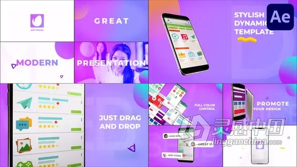 AE模板-丰富多彩的APP应用程序网站或公司动态推广视频AE模板下载 App Dynamic Promo for After Effects  灵感中国网 www.lingganchina.com