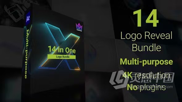 AE模板-14个实用标志动画LOGO合集AE模板下载 Logo Reveal Bundle  灵感中国网 www.lingganchina.com