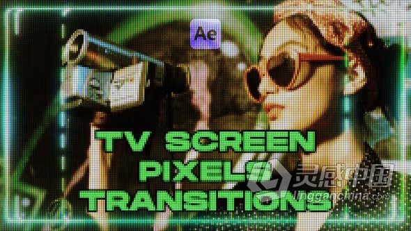 AE模板-5个电视屏幕像素转场过渡动画AE模板下载 TV Screen Pixels Transitions  灵感中国网 www.lingganchina.com