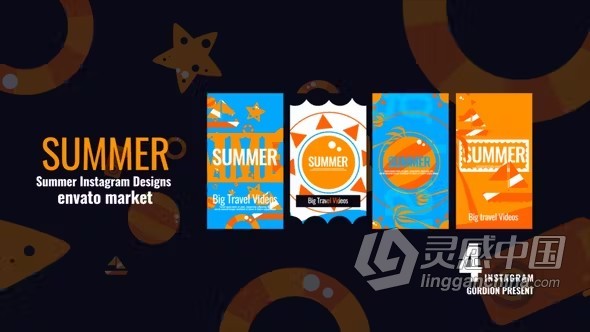 星形图标元素垂直短视频动态海报AE与PR模板下载 Summer Instagram Ver.3  灵感中国网 www.lingganchina.com