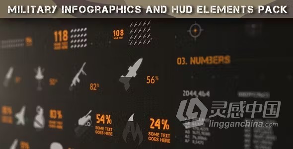 150个独特场景250+军事信息图表和HUD战争武器元素包AE模板下载 Military Infographics and Hud Elements Pack  灵感中国网 www.lingganchina.com