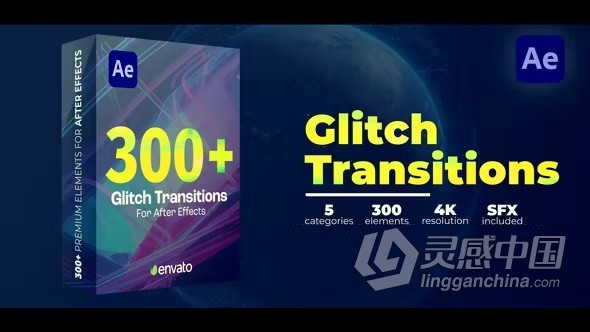 300个故障转场过渡动画AE模板下载 Glitch Transitions  灵感中国网 www.lingganchina.com