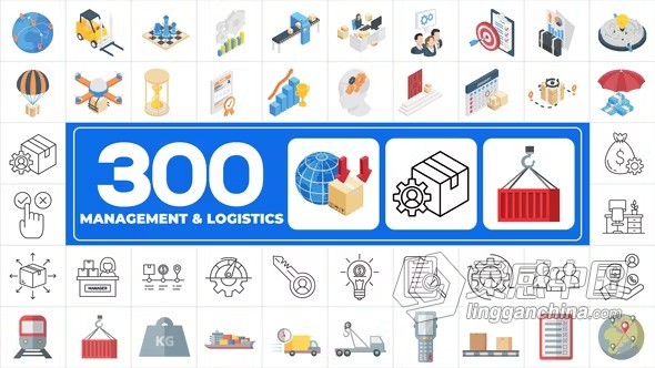 300个适合各种主题行业的图标动画AE模板下载 300 Icons Pack - Management  灵感中国网 www.lingganchina.com