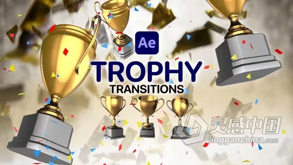 3D奖杯过渡银色和金色旋转奖杯转场动画加AE与PR模板下载 Trophy Transitions for After Effects  灵感中国网 www.lingganchina.com