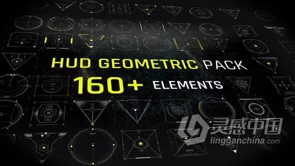 160+科技HUD几何元素AE模板下载 HUD Elements Geometric Pack  灵感中国网 www.lingganchina.com