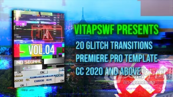 PR模板-20个赛博朋克数字故障过渡 Glitch Transitions Vol. 04  灵感中国网 www.lingganchina.com