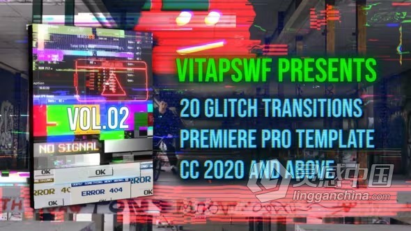 PR模板-20个赛博朋克故障转场 Glitch Transitions Vol. 02  灵感中国网 www.lingganchina.com