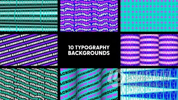 10组波浪式文字循环图形动画背景视频AE与PR模板下载 Typography Backgrounds  灵感中国网 www.lingganchina.com