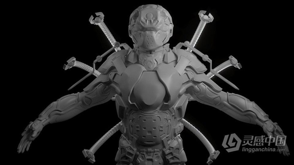 Zbrush与3dsmax科幻士兵硬表面雕刻建模视频教程  灵感中国网 www.lingganchina.com