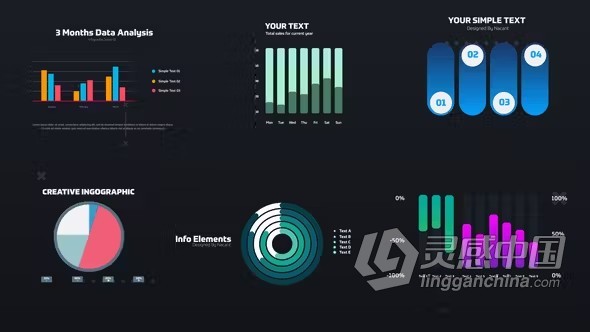 6个彩色信息图表元素数据统计图形动画AE模板下载 Infographics Chart Pack  灵感中国网 www.lingganchina.com