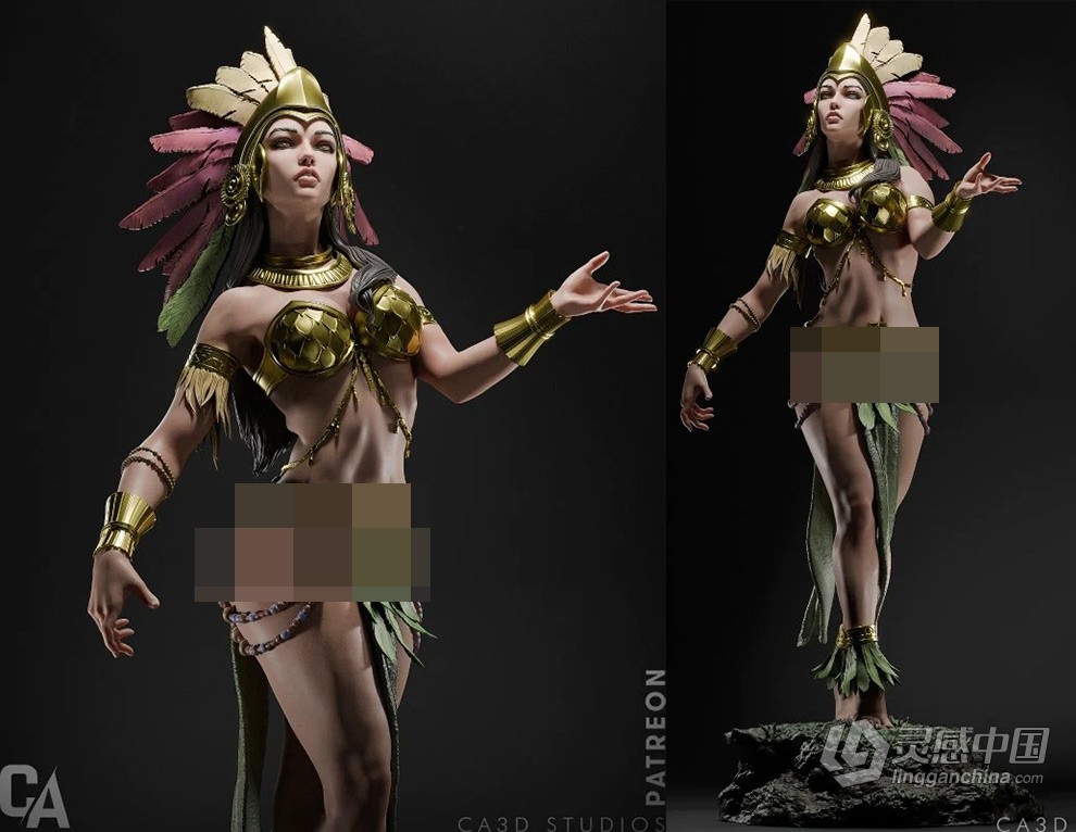 阿兹特克巫术女神人物角色雕刻手办3D打印模型 Aztec Godess - Garage kit  灵感中国网 www.lingganchina.com