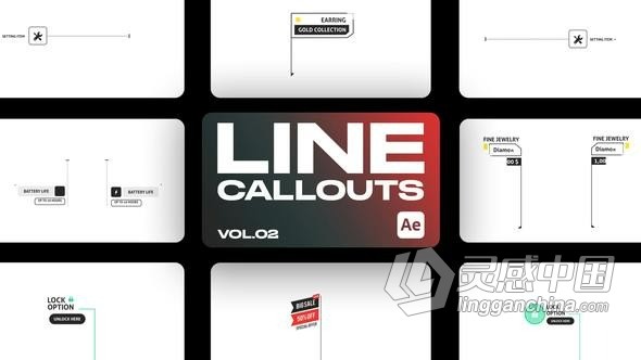 4个方向39条不同的线条标注产品信息描述标题注释AE模版 Line Callout V.2  灵感中国网 www.lingganchina.com