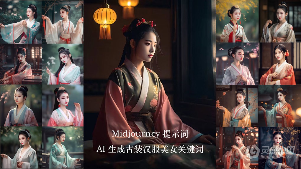 Midjourney关键词-AI生成中国风古装汉服美女人像提示关键词  灵感中国网 www.lingganchina.com