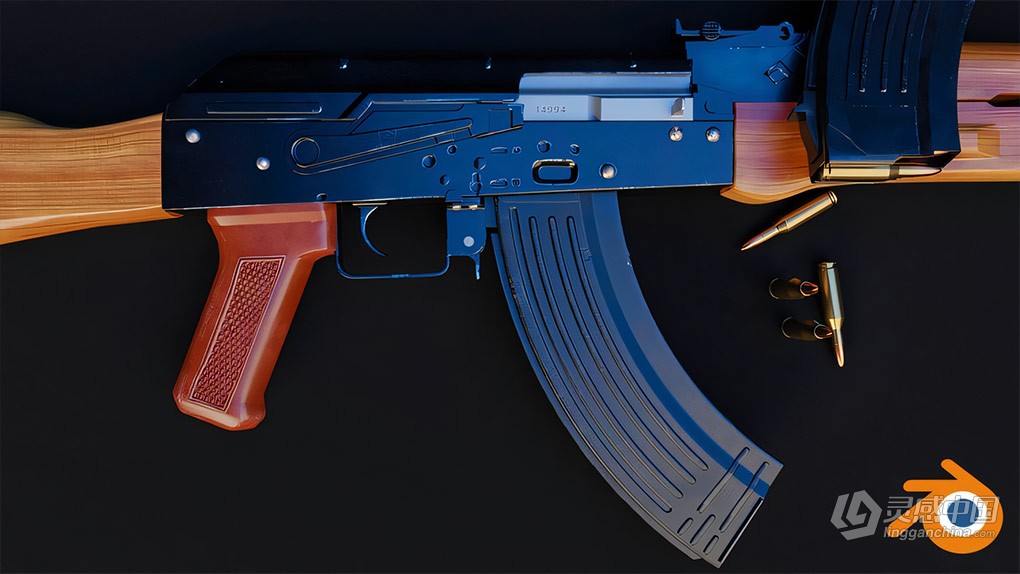 Blender 3A级游戏武器AK47模型制作工作流程视频教程 NEW. Weapon modeling for AAA games in Blender  灵感中国网 www.lingganchina.com