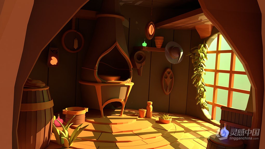 Blender女巫魔法小屋建模制作视频教程 Creating a witch hut room in Blender  灵感中国网 www.lingganchina.com