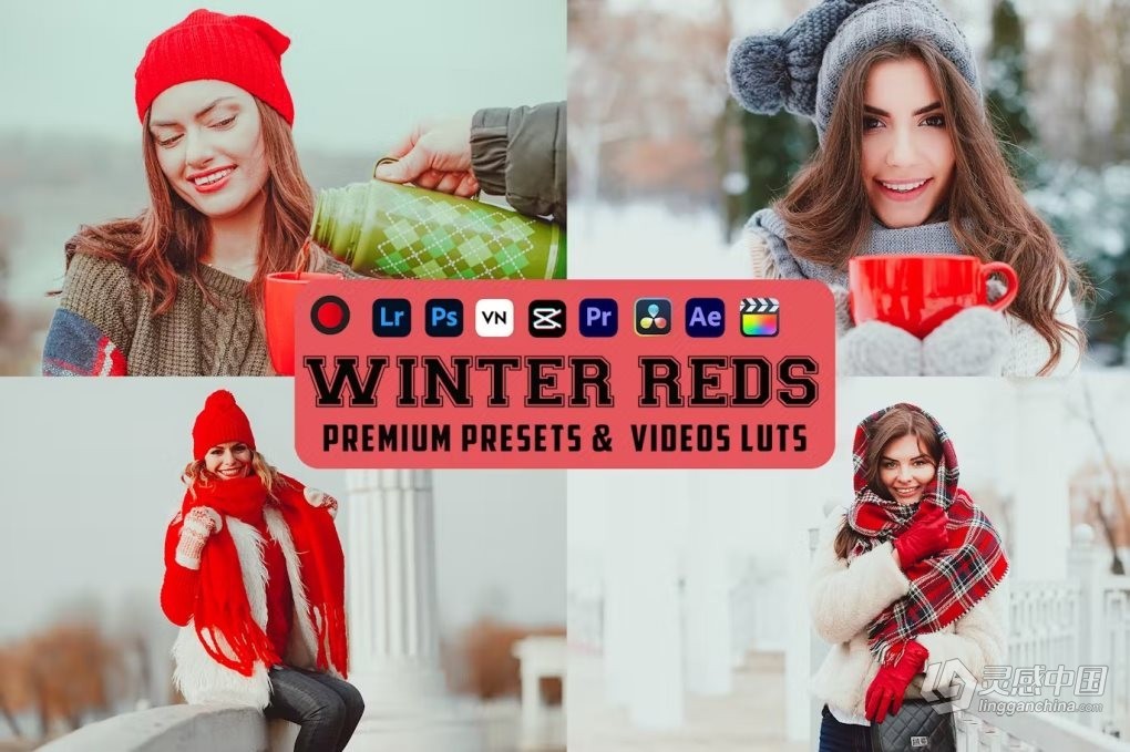 2款温暖明亮冬季摄影人像后期LR调色LUT预设 Winter Reds Luts Video &amp; Presets  灵感中国网 www.lingganchina.com