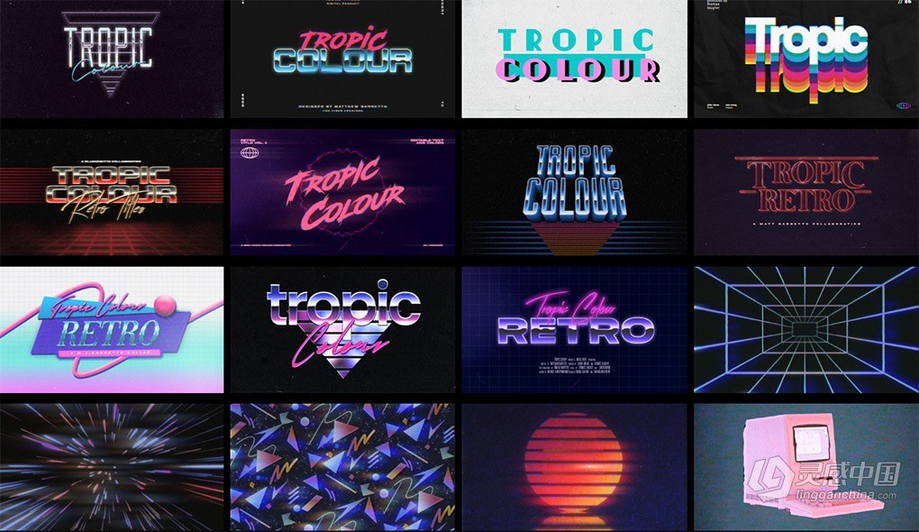 11组80年代复古电影风格3D标题文字排版背景动画AE/PR模板 Tropic Colour – 80’s Retro Film Titles  灵感中国网 www.lingganchina.com