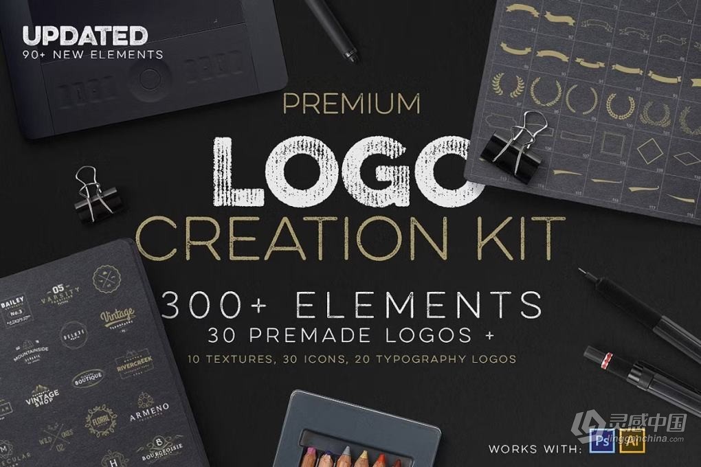 300款复古LOGO徽标商业品牌标志设计纹理样式矢量工具包 Logo Creation Kit  灵感中国网 www.lingganchina.com