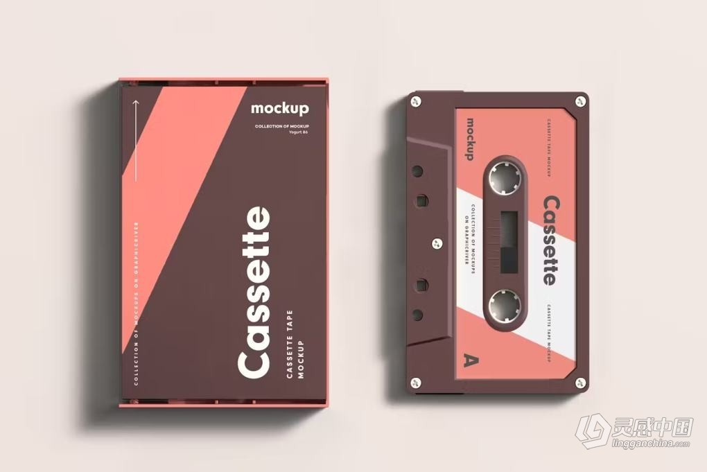 复古老物件盒式磁带卡带音乐专辑封面包装设计PS贴图样机 Cassette Mock-up  灵感中国网 www.lingganchina.com