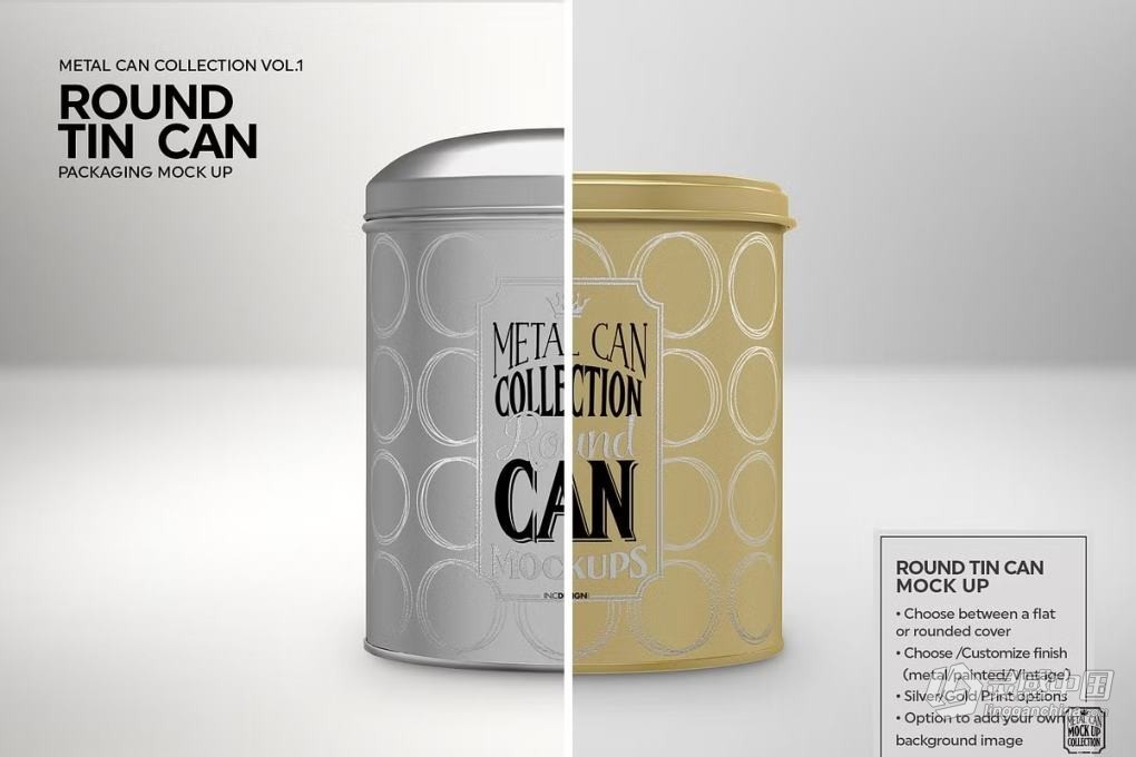 12套锡制容器食品药品罐头礼盒产品设计包装展示PS样机 Vol1. Metal Can Mockup Collection  灵感中国网 www.lingganchina.com