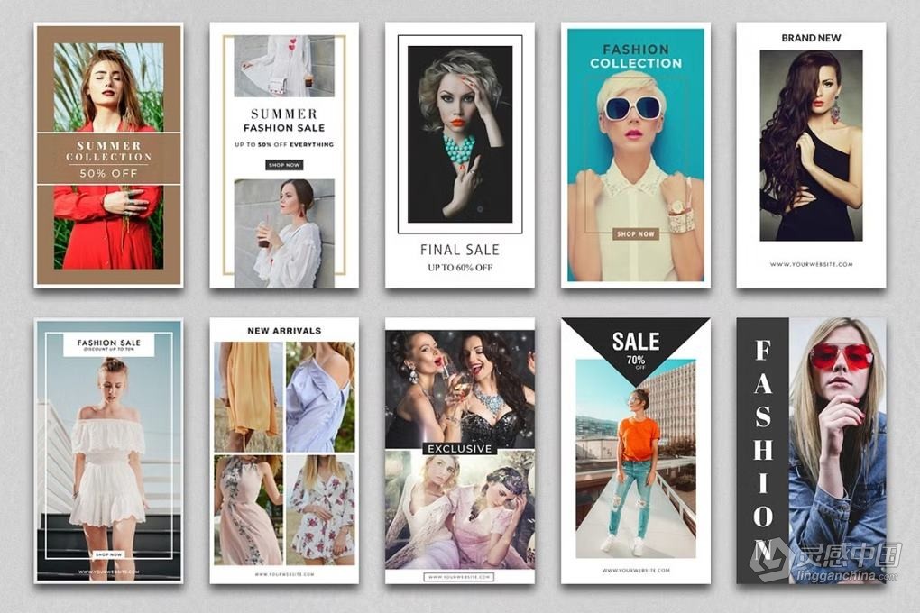 260套潮流时尚INS风时尚简约海报杂志封面图文排版设计PSD模板 260 Instagram Stories &amp; Templates  灵感中国网 www.lingganchina.com