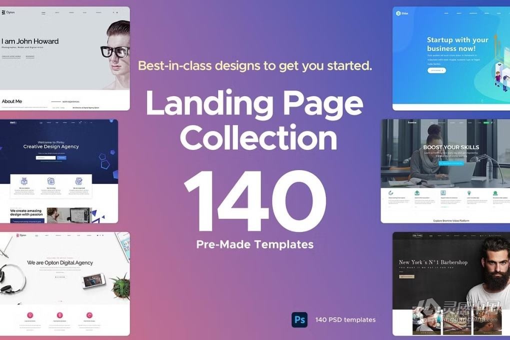 140款预制商务网站单页落地页组件滑块元素版式布局UI界面设计PS模板 Landing Page Collection  灵感中国网 www.lingganchina.com