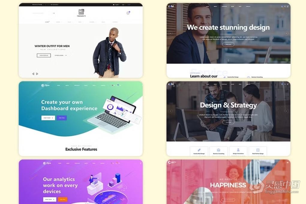 140款预制商务网站单页落地页组件滑块元素版式布局UI界面设计PS模板 Landing Page Collection  灵感中国网 www.lingganchina.com