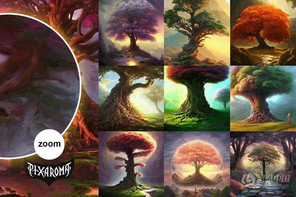 100张高分辨率油画水彩绘画奇幻森林树木插画艺术图片素材 100 Fantasy Trees – Oil Painting Art  灵感中国网 www.lingganchina.com