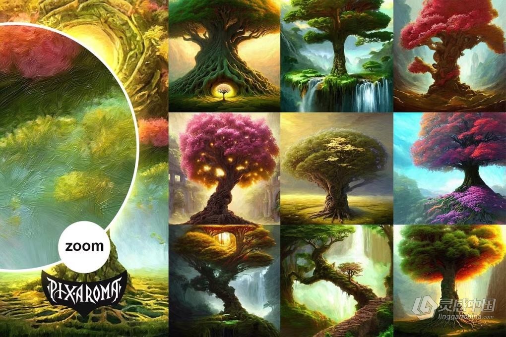 100张高分辨率油画水彩绘画奇幻森林树木插画艺术图片素材 100 Fantasy Trees – Oil Painting Art  灵感中国网 www.lingganchina.com