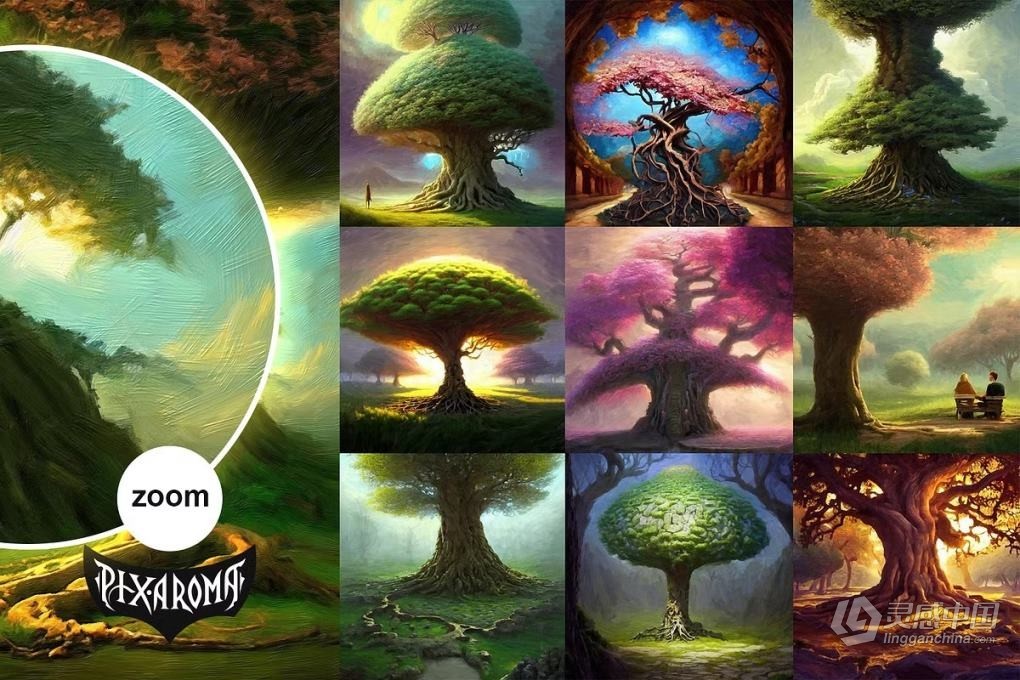 100张高分辨率油画水彩绘画奇幻森林树木插画艺术图片素材 100 Fantasy Trees – Oil Painting Art  灵感中国网 www.lingganchina.com