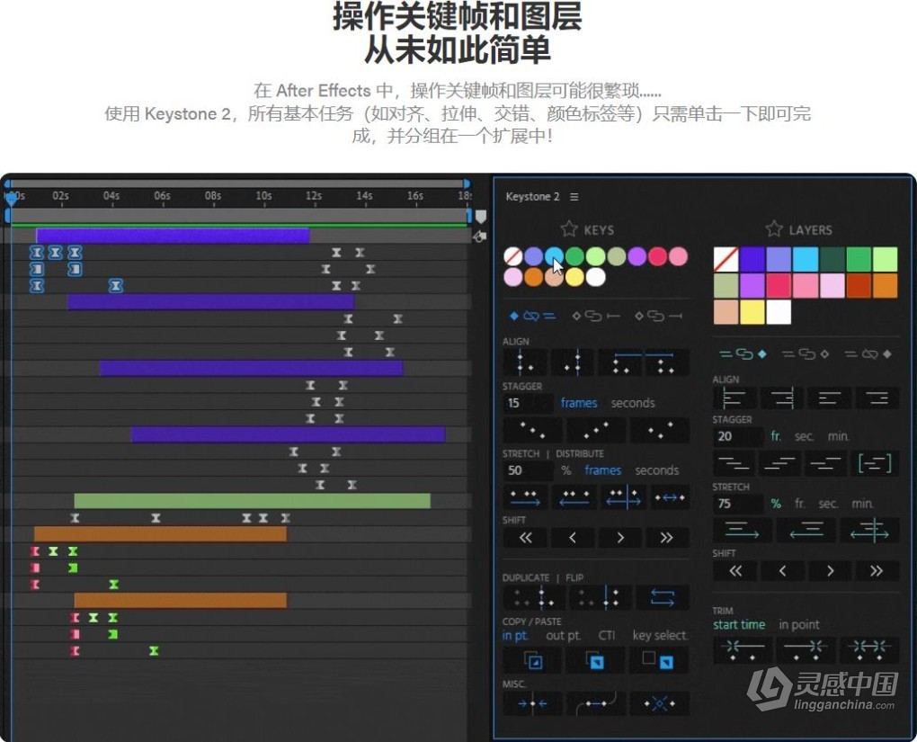 关键帧复制粘贴对齐镜像拉伸调节控制工具AE脚本 Keystone v2.0.2 支持Win/Mac  灵感中国网 www.lingganchina.com