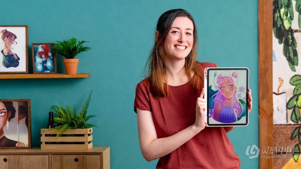 Procreate卡通风格人物肖像绘画技术视频教程 中文字幕 Cartoon-Style Character Portraits with Procreate  灵感中国网 www.lingganchina.com