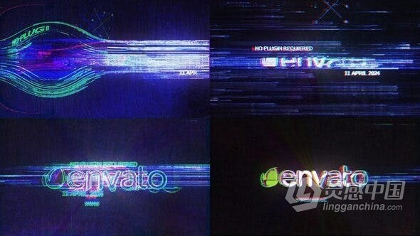 现代抽象故障能量线数据传送带动画效果标志片头-AE模板 Videohive Modern Glitch Logo  灵感中国网 www.lingganchina.com