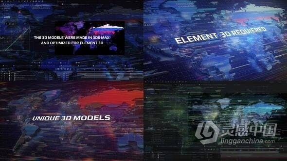 高科技真实3D世界地图Element 3d V2制作-AE模板 Videohive World Map For Element 3D  灵感中国网 www.lingganchina.com