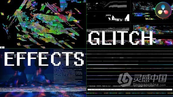 大量数字失真RGB像素艺术故障效果叠加层-DR达芬奇模板 Glitch Effects for DaVinci Resolve  灵感中国网 www.lingganchina.com