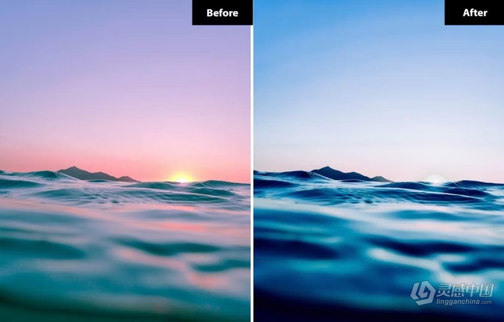 6种蓝调电影风光LR预设 6 Ocean Blue Lightroom and Photoshop Presets  灵感中国网 www.lingganchina.com
