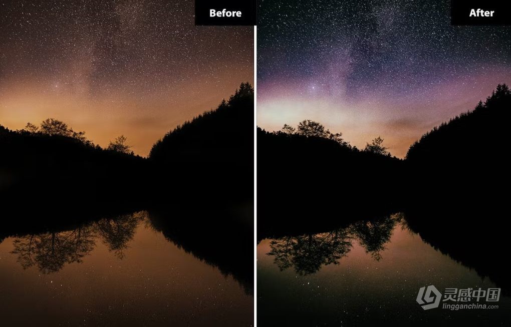 6种星空银河夜景调色LR预设 Night Sky Lightroom Presets  灵感中国网 www.lingganchina.com