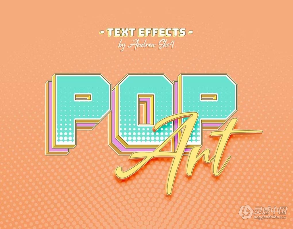 8个波普艺术效果分层切片文本LOGO图形海报风格设计PS样式模板 Sliced Pop Art – Text Effects  灵感中国网 www.lingganchina.com