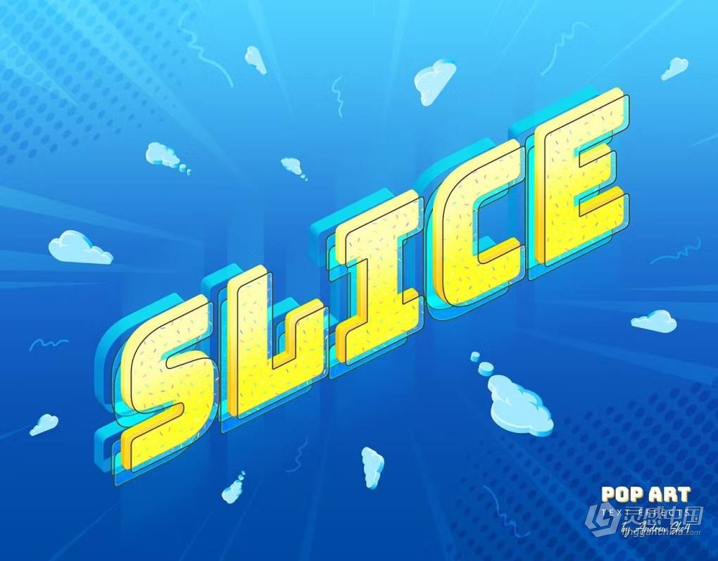 8个波普艺术效果分层切片文本LOGO图形海报风格设计PS样式模板 Sliced Pop Art – Text Effects  灵感中国网 www.lingganchina.com